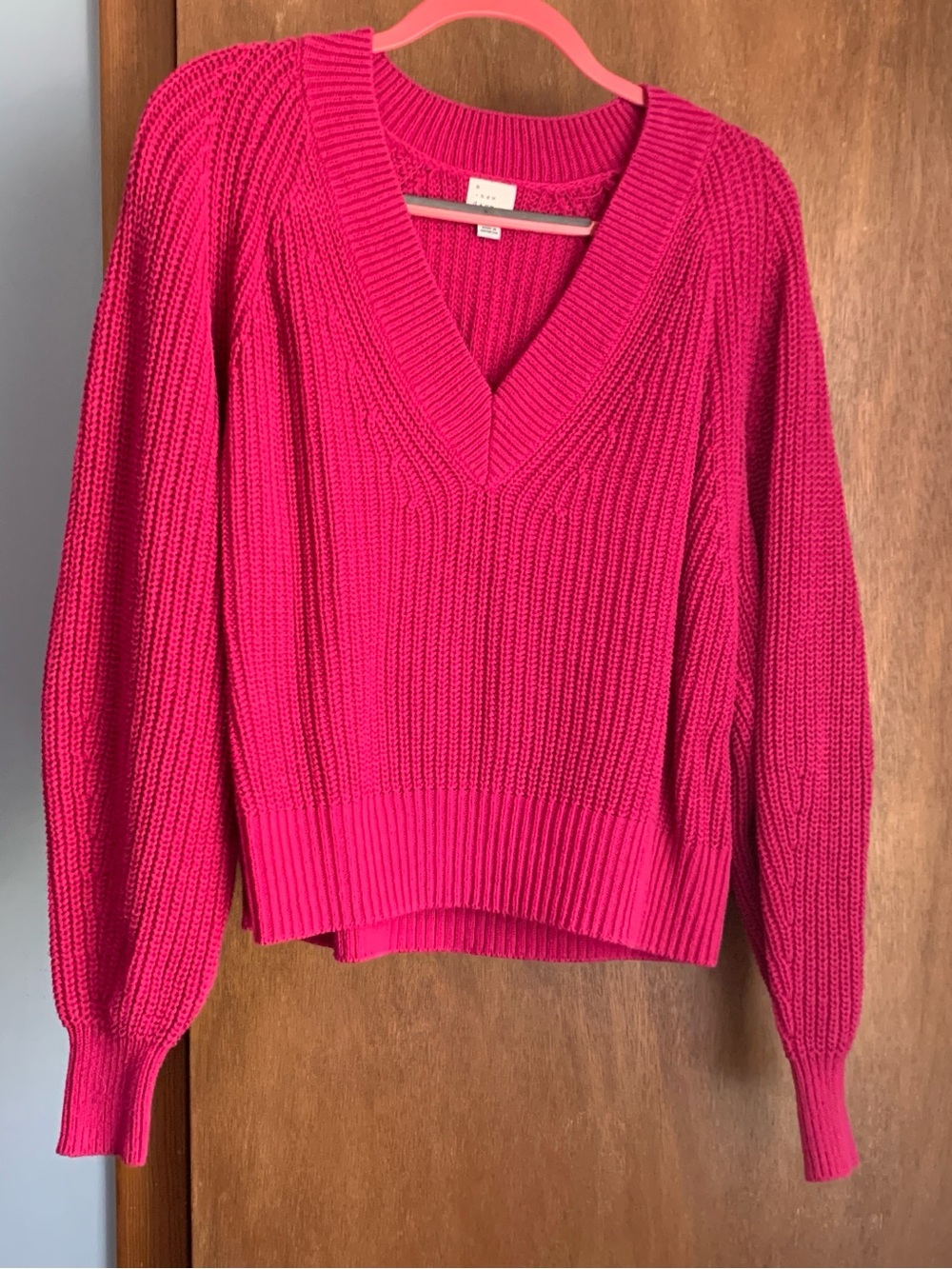 A New Day Bright Fuchsia Ribbed V-Neck Sweater